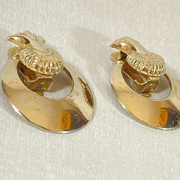 Pineapple Door Knocker Earrings Dangle Drop Silver Tone Metal Clip On - Picture 6 of 9